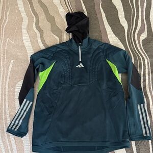 adidas Teal Hooded Quarter-Zip Pullover with Lime Accents